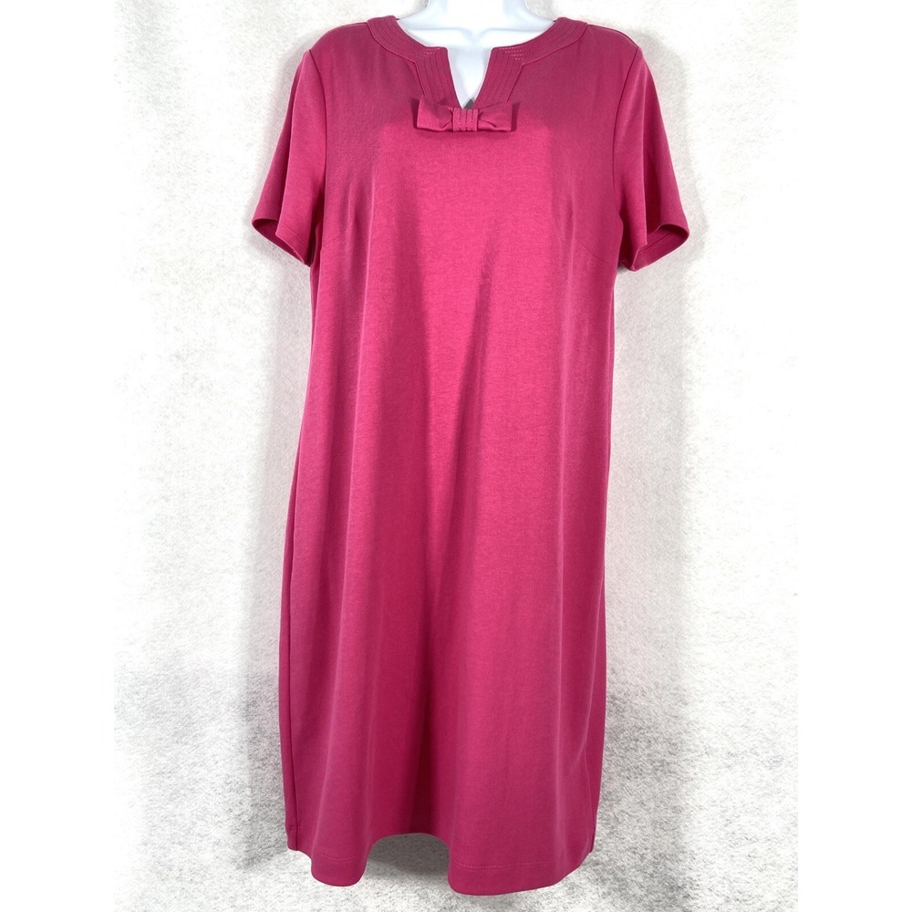Talbots Dress Women's Petite LP Pink Shift Short Sleeves Bow Stretch New